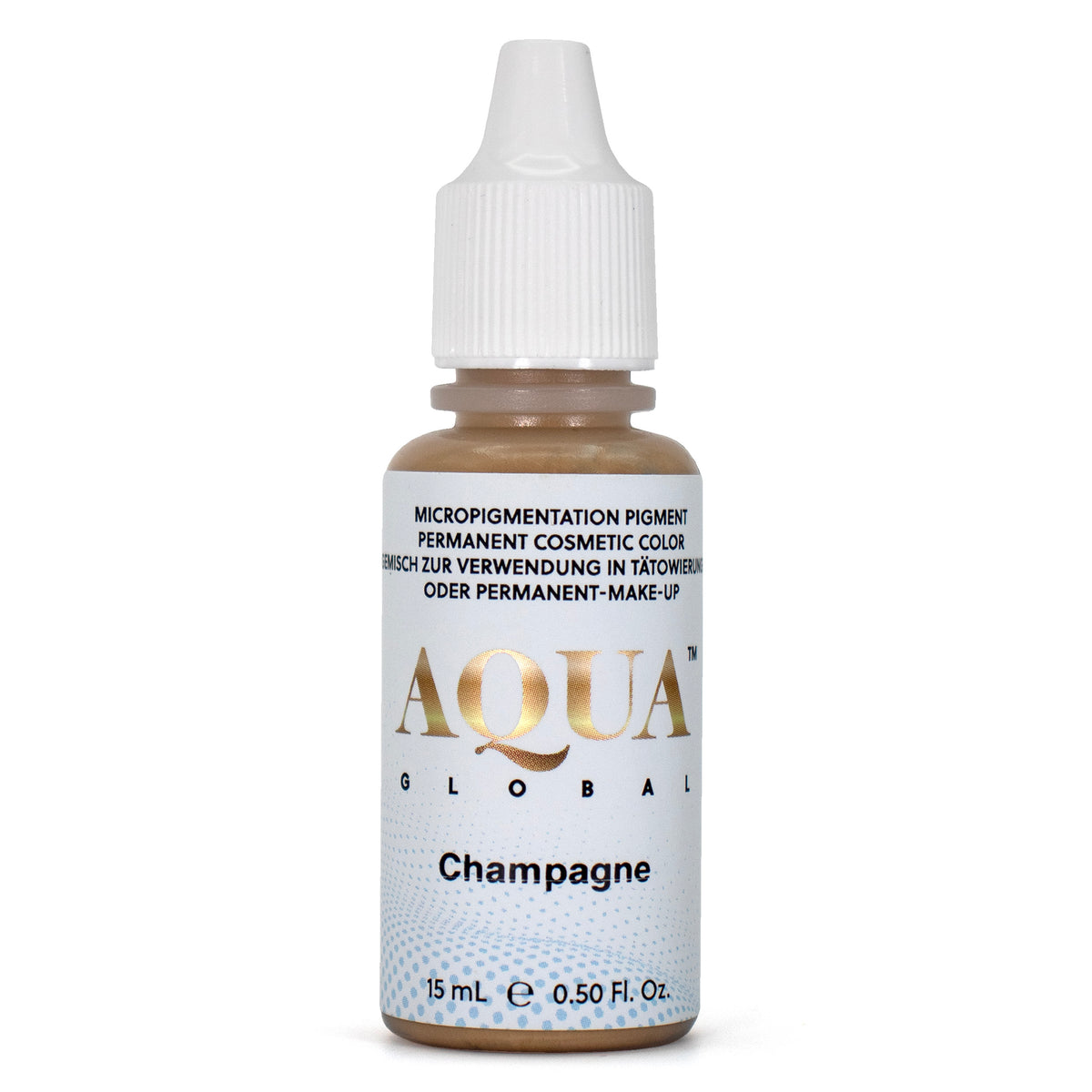 Assorted bottles from the Aqua Global Pigment Collection, showcasing a range of EU REACH compliant colors for permanent makeup applications.