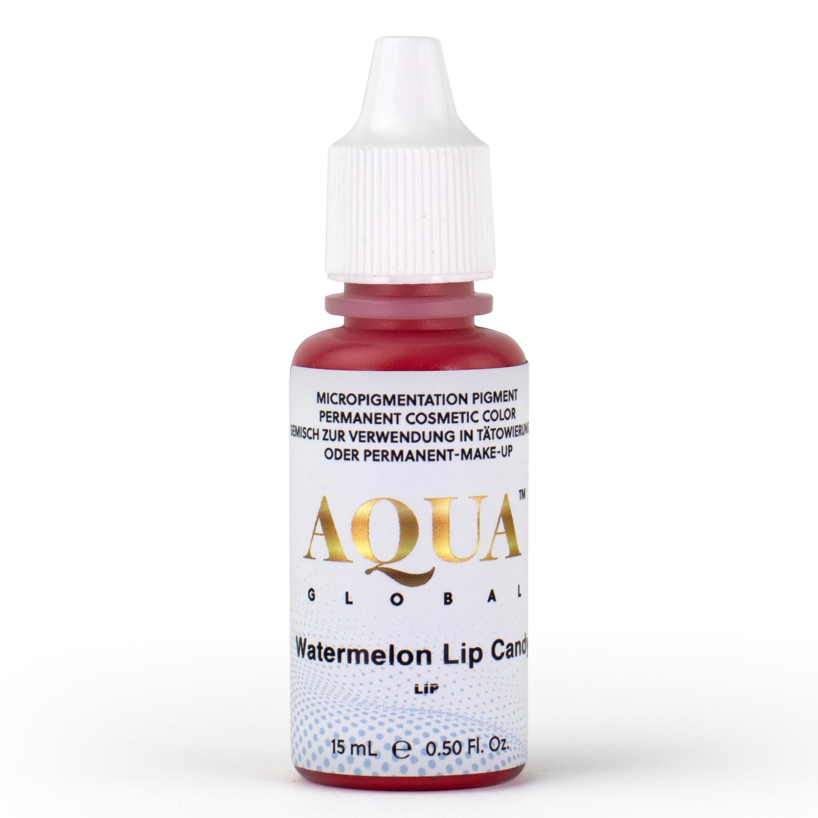 Aqua Global Watermelon Lip Candy PMU pigment bottle in a bright rosy hybrid shade, one of Teryn Darling’s favorite lip colors. Loved by artists for creating lively, natural lips with a soft, balanced pink tone and beautiful healed results in permanent makeup.
