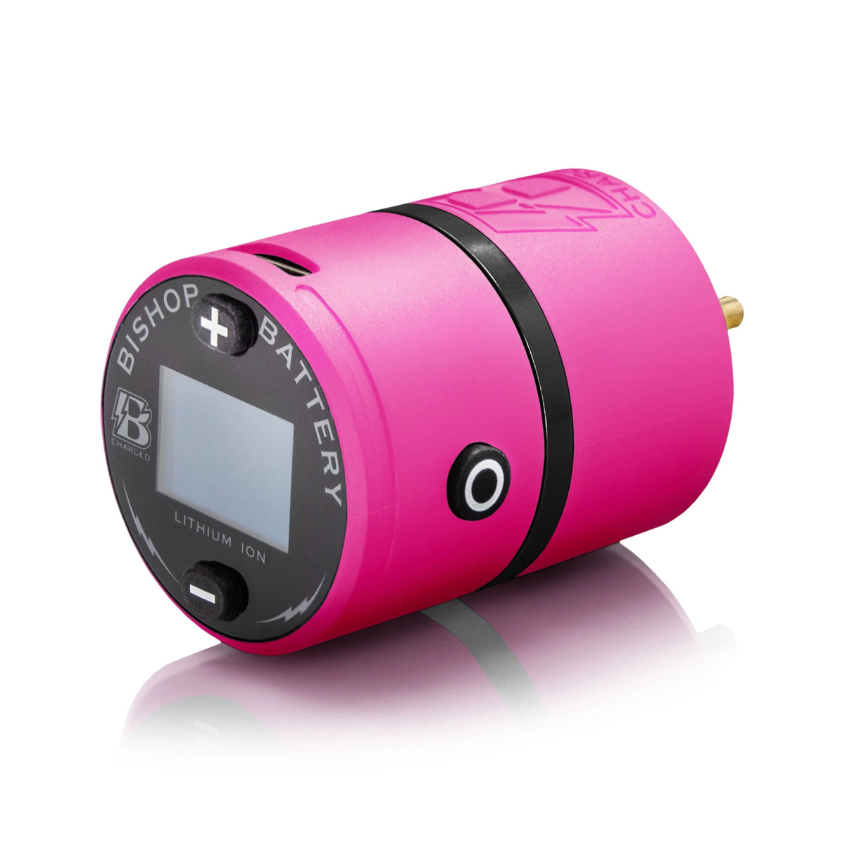 Bishop Pink B-Charged V2 Wireless Battery Pack with OLED display and ergonomic design for permanent makeup machines.