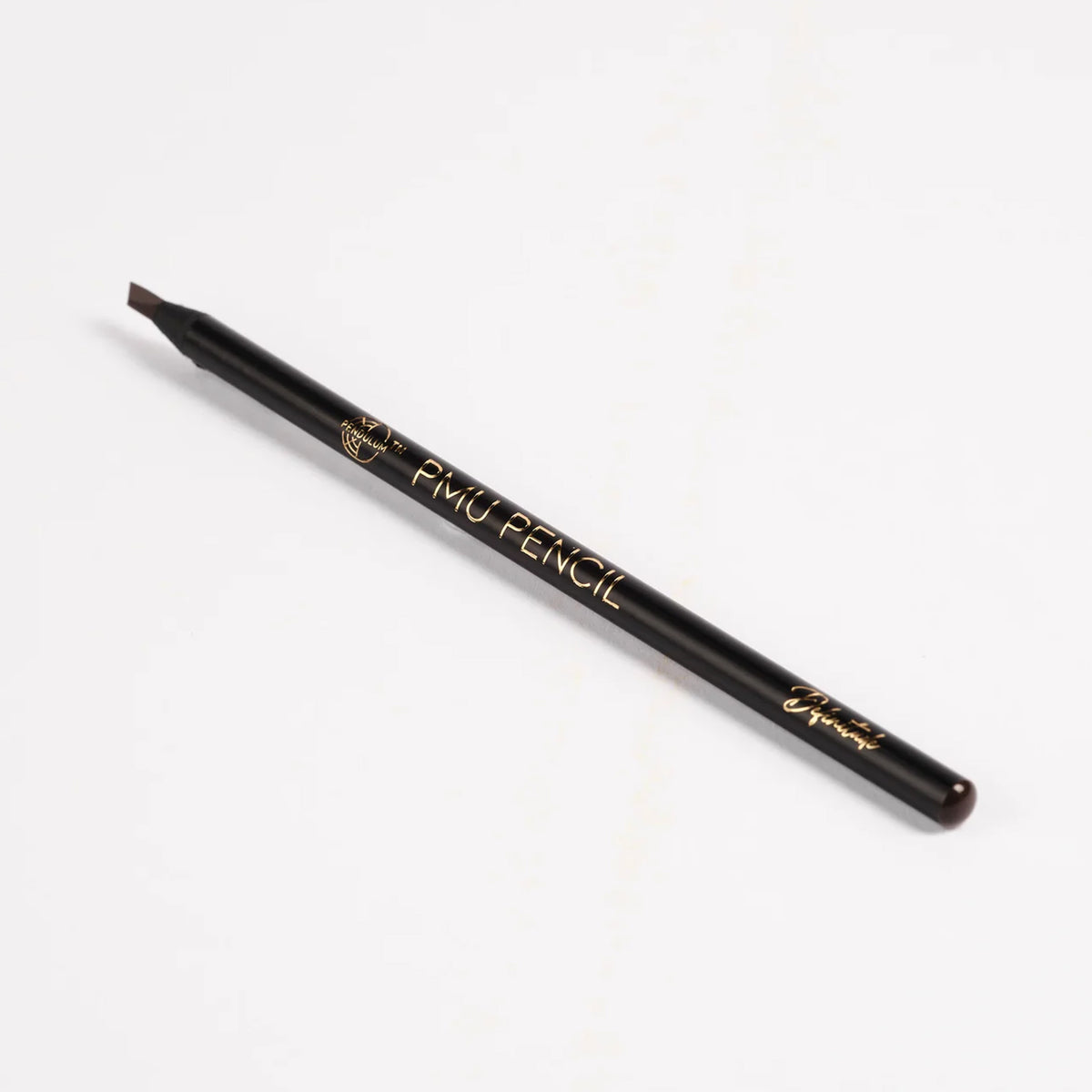 Definitude PMU Brow Pencil with an angled tip and gold branding, designed for precise brow mapping and shaping, displayed on a white background.