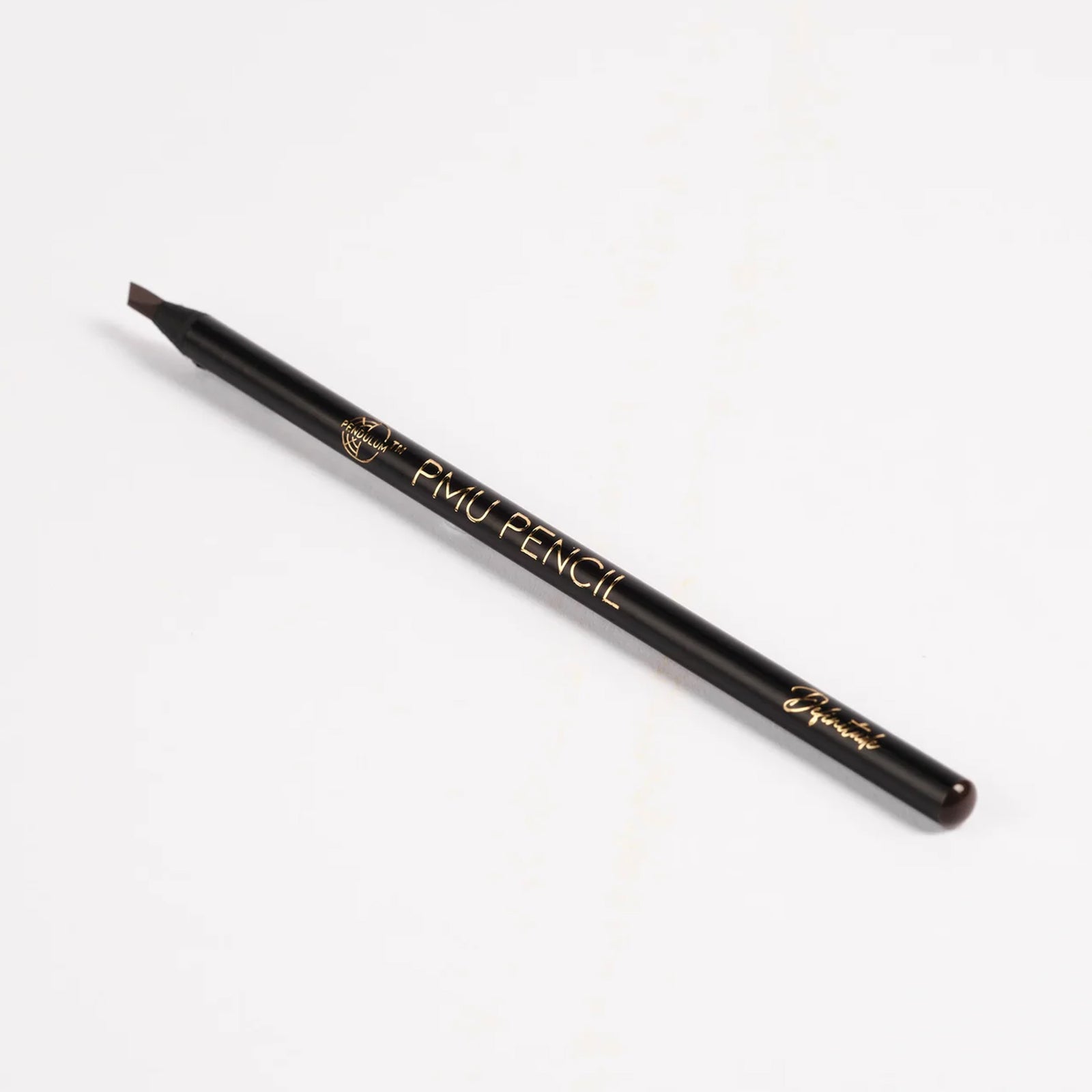 Definitude PMU Brow Pencil with an angled tip and gold branding, designed for precise brow mapping and shaping, displayed on a white background.