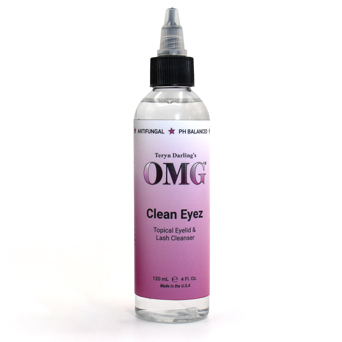 OMG Clean Eyez – antimicrobial, pH-balanced eyelid and lash cleanser developed by Teryn Darling. Designed for permanent makeup and lash artists to prep and cleanse before and after eyeliner procedures or eyelash extensions.
