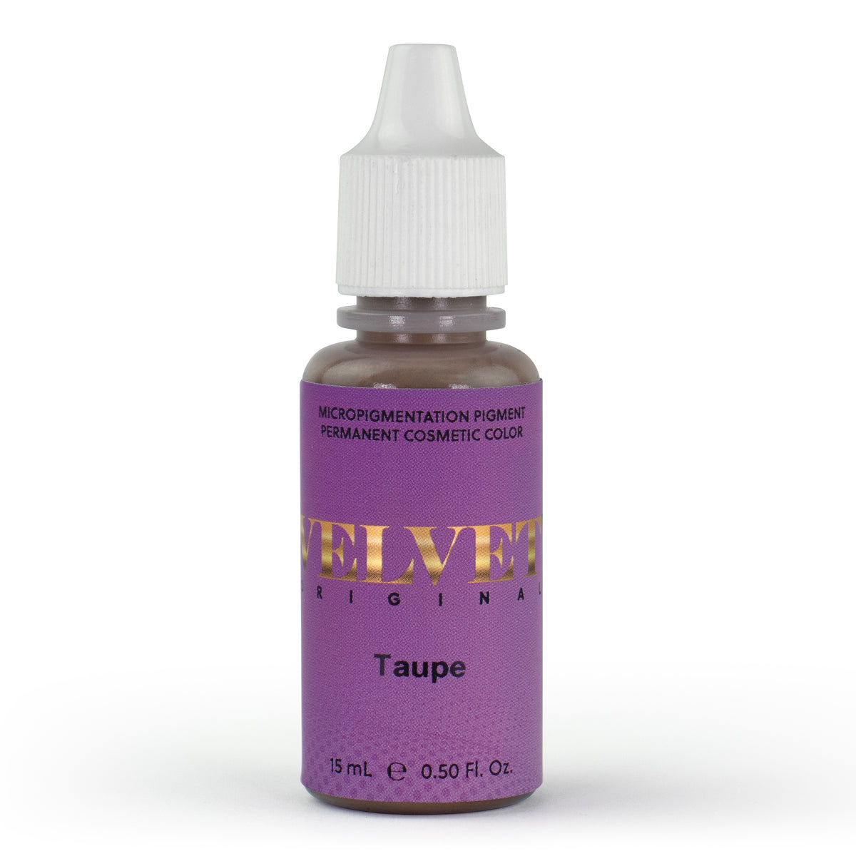 Velvet Taupe PMU pigment in a cool medium-brown inorganic-based shade, loved by microbladers and great for grey-haired clients and cool toned blondes who want soft, natural-looking eyebrow color with a neutral undertone.
