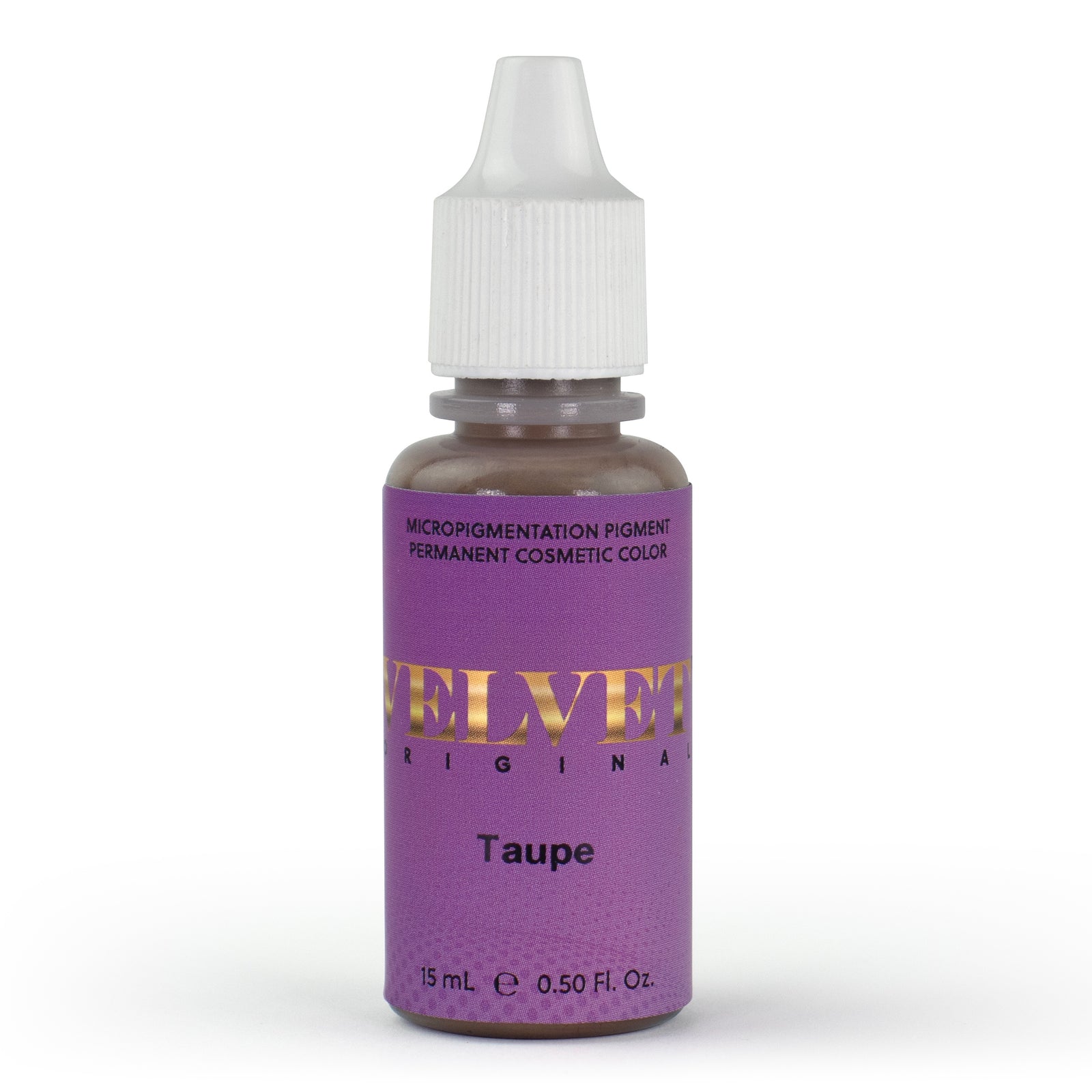 Velvet Taupe PMU pigment in a cool medium-brown inorganic-based shade, loved by microbladers and great for grey-haired clients and cool toned blondes who want soft, natural-looking eyebrow color with a neutral undertone.
