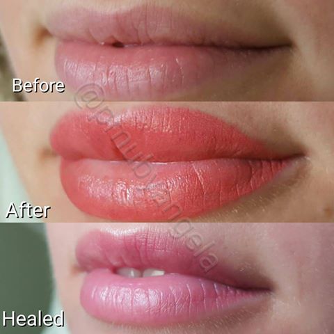 Healed result of lip PMU procedure using Bubble Gum pigment by Angela Gates
